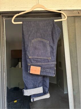 Slim Straight Dark Indigo Jeans with Contrast Stitching